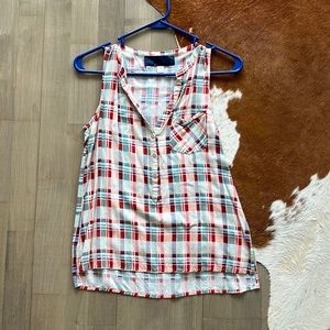 Small plaid button down tank top with pocket